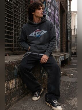 Las Vegas NV Graphic Hoodie Men’s Charcoal Grunge Streetwear Pullover Sweatshirt